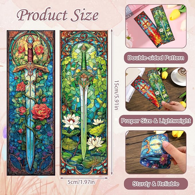 Wxiben Stained Glass Sword Bookmarks - 100 Pcs Cool Fantasy Bookmark Unique Sword Flower Book Marks Book Markers Page Clip GIFS for Women Men Teens Students Teacher Reading Bookworm Bookish