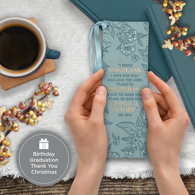 Christian Art Gifts Premium Vegan Faux Leather Scripture Bookmark for Women: I Know The Plans I Have For You - Jeremiah 29:11 Inspirational Bible Verse, Heat-Debossed, Reading Accessory w/Tassel, Teal