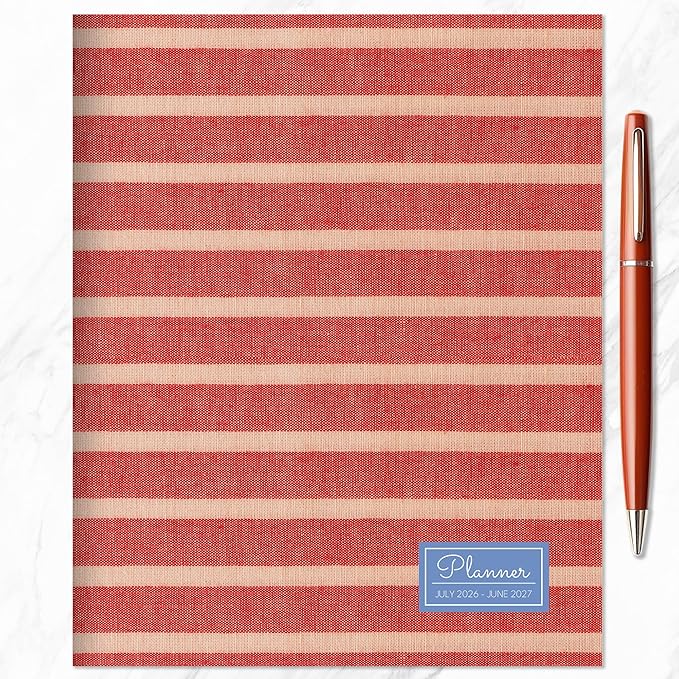 TF Publishing July 2026 - June 2027 Red Stripe Medium Monthly Planner - 12 Month Academic Planner 2026-2027 with 2-Page Spreads, Monthly Calendar Grids and Planning Prompts - 6.5 in x 8 in