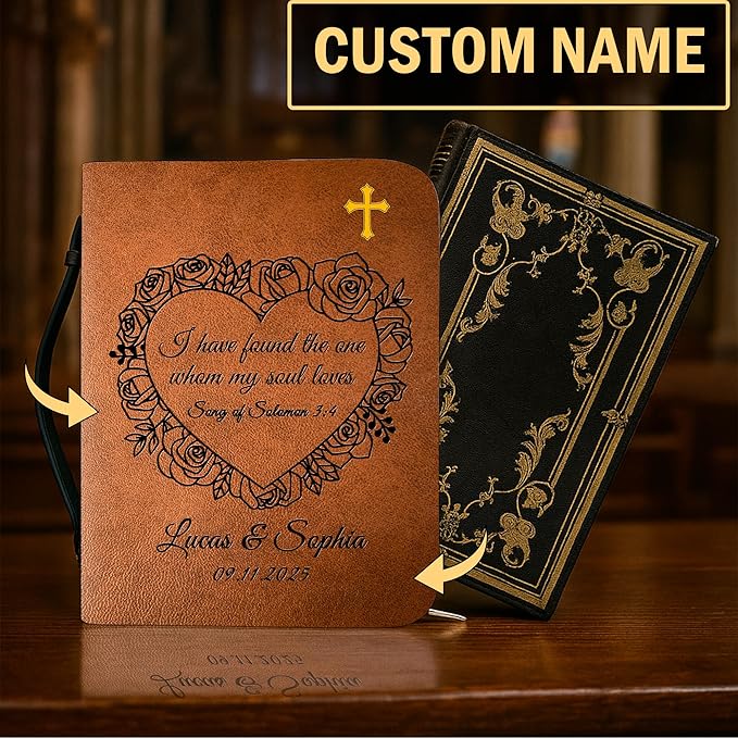 Personalized Bible Cover for Men, Christian Bible Case PU Leather, Jeus Bags Religious Appreciation Gifts for Women Girls Daughter Christian with Handle Zipper (BIBLE-05, M-2Xl)