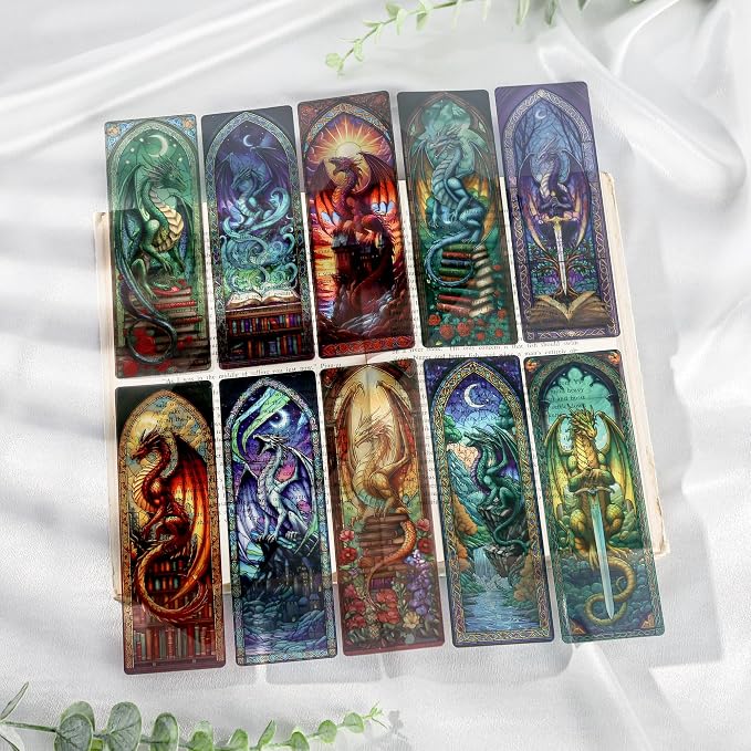 Fantasy Dragon Bookmark Gifts - 20 Pcs Fourth Vintage Stained Glass Bookmarks for Men Women Book Lovers Sword Wing Page Marks Merch School Reading Accessories Bookish Birthday Graduation Gift