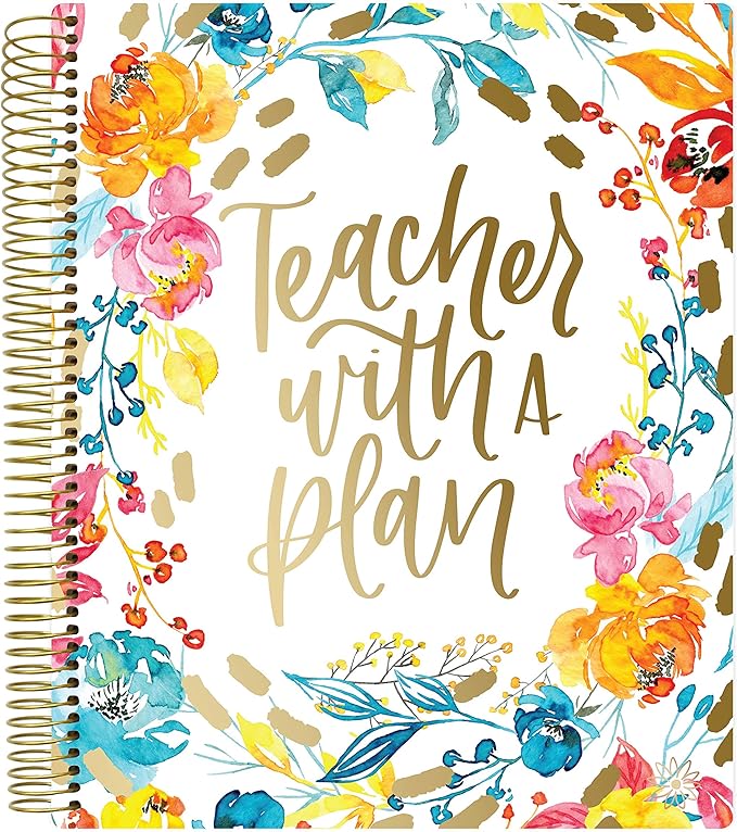 bloom daily planners New Undated Academic Year Teacher Planner & Calendar with Frosted Protective Cover - 7 Period Lesson Plan Organizer Book (9" x 11") - Teacher with a Plan