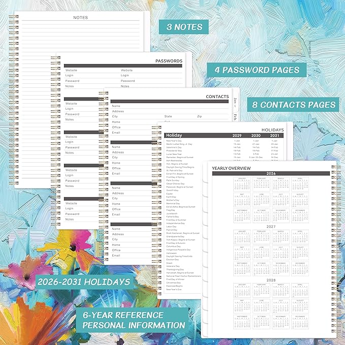 2026-2031 Monthly Planner - 5 Year Monthly Planner/Calendar 2026-2031, July 2026 - June 2031, 9" x 11", Twin-Wire Binding, 60 Month Tabs, Back Pocket, Notes, Holidays, Transparent Waterproof PP Cover