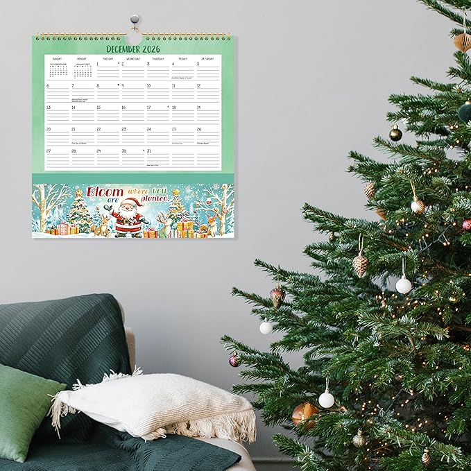 Wall Calendar 2026-2027 - Jul 2026 - Dec. 2027, 18 Monthly Calendar 2026-2027 with Pockets, 12" x 12", with Ample Ruled Space, Holidays, 2-Sided Pockets, 12 Seasonal Calendar, Great for Home & Office