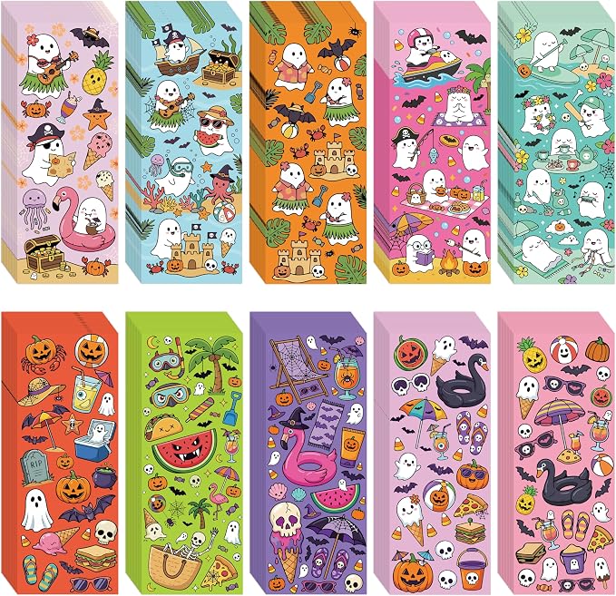 Summer Halloween Ghost Bookmarks Bulk - 240pcs Spooky Gothic Book Marks, Cute Cartoon Ice Cream Watermelon Double-Sided Tracker Bookmark Bookish Items for Book Club Lovers Reading Gifts