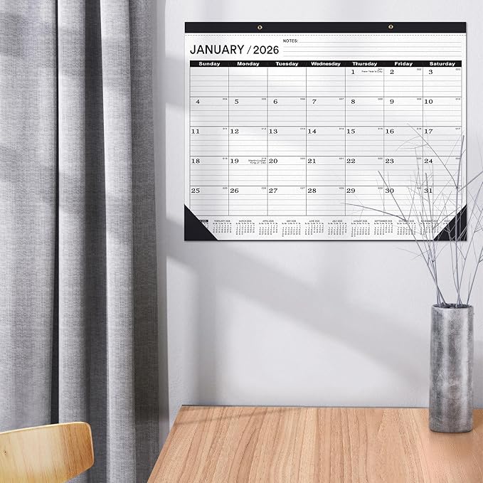Desk Calendar 2026, Desk Calendar 2026 Large 22 x17(January 2026 - June 2027),2026 Calendar,Classic Black,Large Calendar 2026-2027 with Plastic Cover(2 PACK)