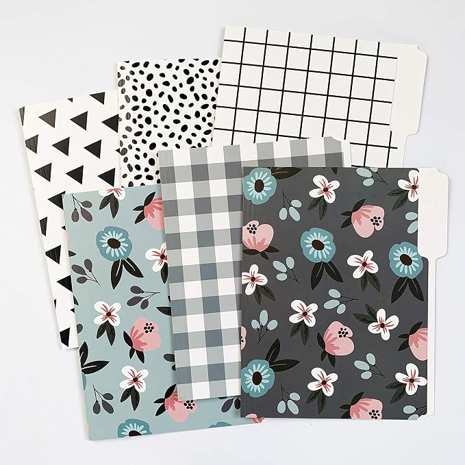 Cute File Folders, Set of 12 3-Tab Letter Size Decorative File Folders Boho Colored Manilla 8.5 x 11 Filing – Pretty Designer Home Office School Supplies (Tranquilty)