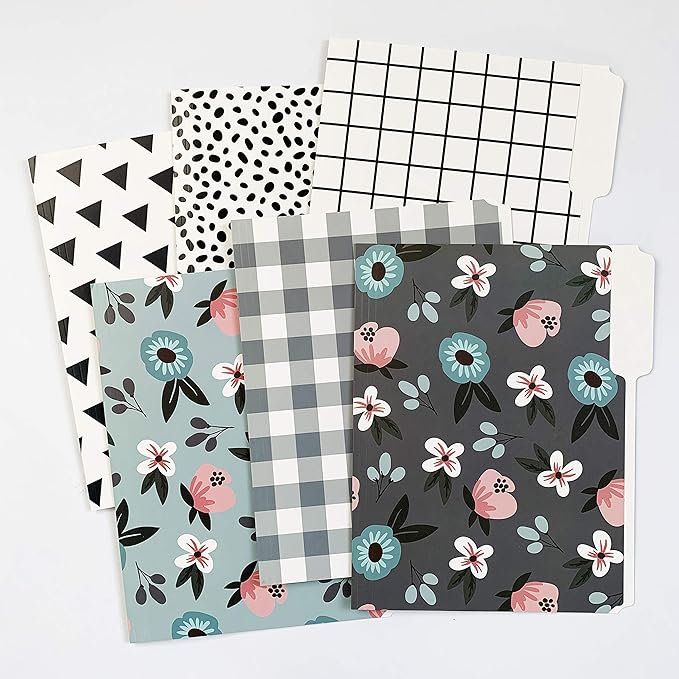 Cute File Folders, Set of 12 3-Tab Letter Size Decorative File Folders Boho Colored Manilla 8.5 x 11 Filing – Pretty Designer Home Office School Supplies (Tranquilty)