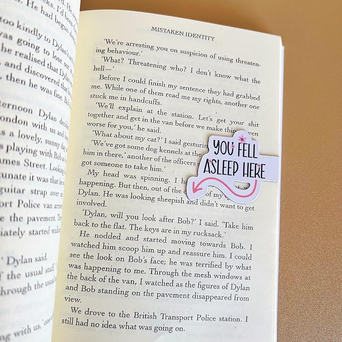 2 Pcs Water-Resistant Magnetic Bookmarks for Book Lovers, Bookworm, Page Markers for Students Teachers Reading (You Fell Asleep Here & You were Right Here)