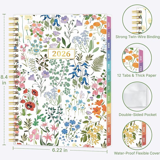 2026 Appointment Book, 30 Minutes-Hourly, Weekly ＆ Monthly Calendar Planner 2026, Jan 2026 - Dec 2026, 6.2'' x 8.4'', 2026 Daily Planner with Tabs ＆Pocket, Flexible Cover, Great for Office, Home, School