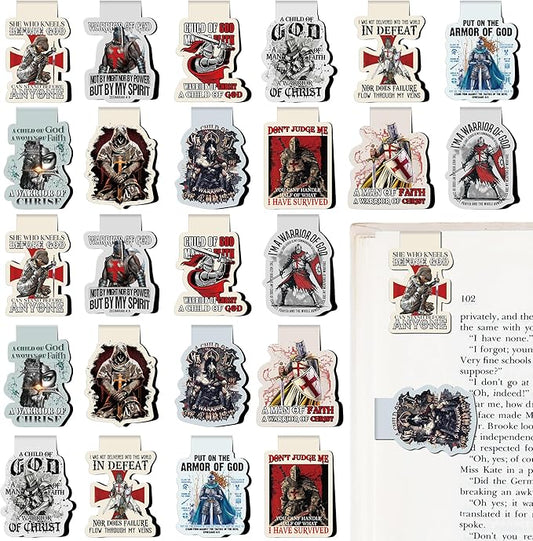 Armor of God Magnetic Bookmarks - 24 Pcs Christian Inspirational Full Warrior Magnet Book Mark Bible Verse Religious Scripture Bulk Page Markers Reading Men Lovers Gifts School Accessories