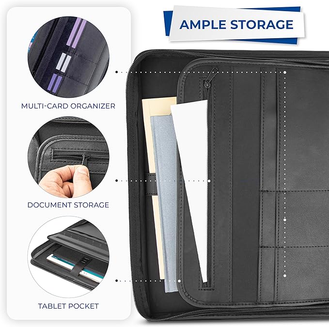 Samsill Professional Padfolio with Secure Zippered Closure, 10.1 Inch Tablet Sleeve, and 8.5 by 11 Inch Notepad, Black, Full Size (70820)