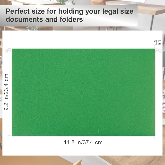 Legal Size Hanging File Folders,25 Packs Legal Hanging File Folders,Green Legal Size Hanging Folders,9.2'' × 14.8'',Hanging Folders for Filing Cabinet,1/5 Adjustable Tabs for Office,School,Home