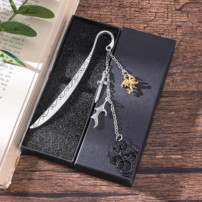 Fantasy Fourth Wing Bookmarks - Dragon Sword Bookmark Gifts Reading Men Book Lovers Cool Merch Metal Page Markers Novel Fans Boys Bookish Students Teachers Birthday School Office Supplies