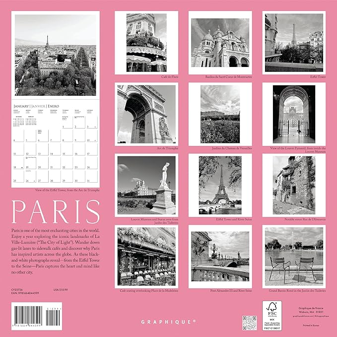 Graphique 2026 Paris Wall Calendar | 12” x 12” | Thick Paper | Home & Office Organizer | Large Monthly Grid | 3 Languages & Marked Holidays | 4 Month Preview Page for 2027
