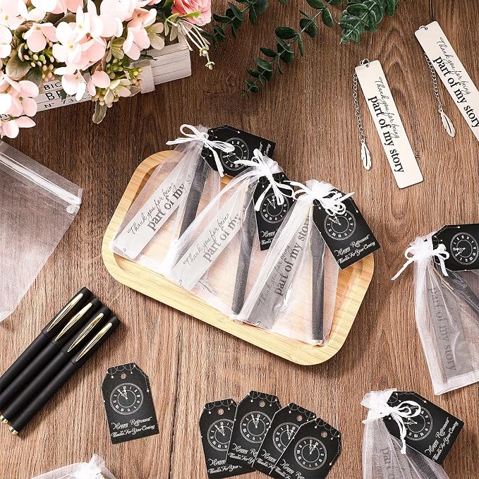 Skyygemm 16 Set Retirement Gifts Favors for Guests Retirement Bookmarks with Thank You Cards and Organza Bags Party Gift Set for Guests Souvenirs