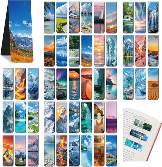 96Pack Magnetic Bookmarks for Reading Women Men Teacher Book Lovers Gifts, Bookmarks Bulk Personalized Bookmark Magnet Bookmark Clips Cute Pretty Funny Book Markers (Scenery)