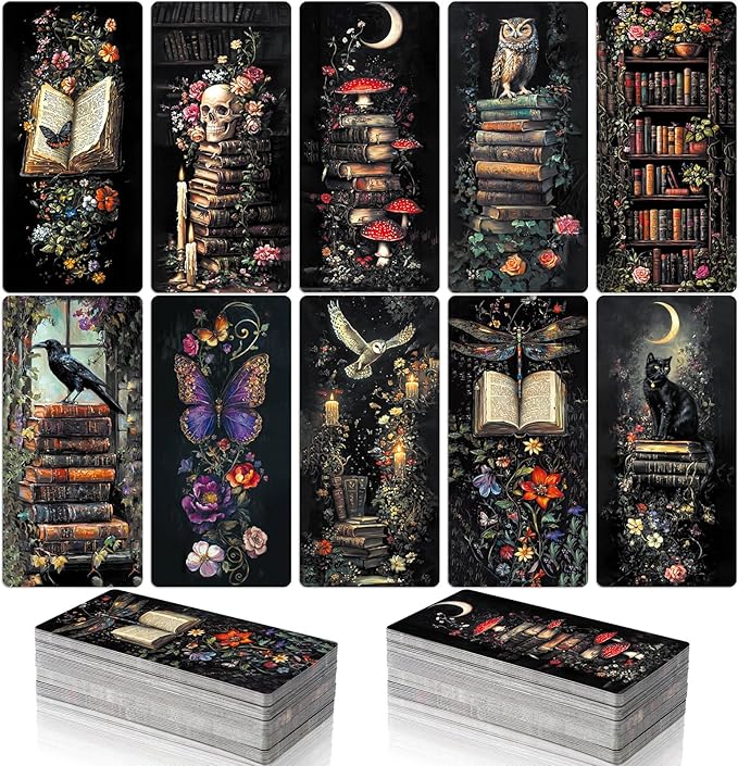 Gersoniel 200pcs Summer Halloween Dark Academia Bookmarks Bulk, 10 Designs Gothic Paper Bookmarks, Dark Romance Bookish Gifts for Book Club Party Favors Reading Accessories for Teens Adults