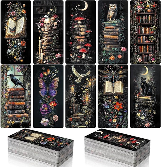 Gersoniel 200pcs Summer Halloween Dark Academia Bookmarks Bulk, 10 Designs Gothic Paper Bookmarks, Dark Romance Bookish Gifts for Book Club Party Favors Reading Accessories for Teens Adults