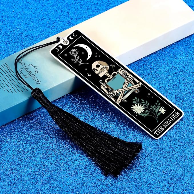 Halloween Spooky Bookmarks Gifts for Women Boo Basket Stuffers for Women Halloween Gifts for Adults Funny Skeleton Tarot Bookmark Funny Horror Book Marks for Reading Women Hallowee n Boo Basket Items