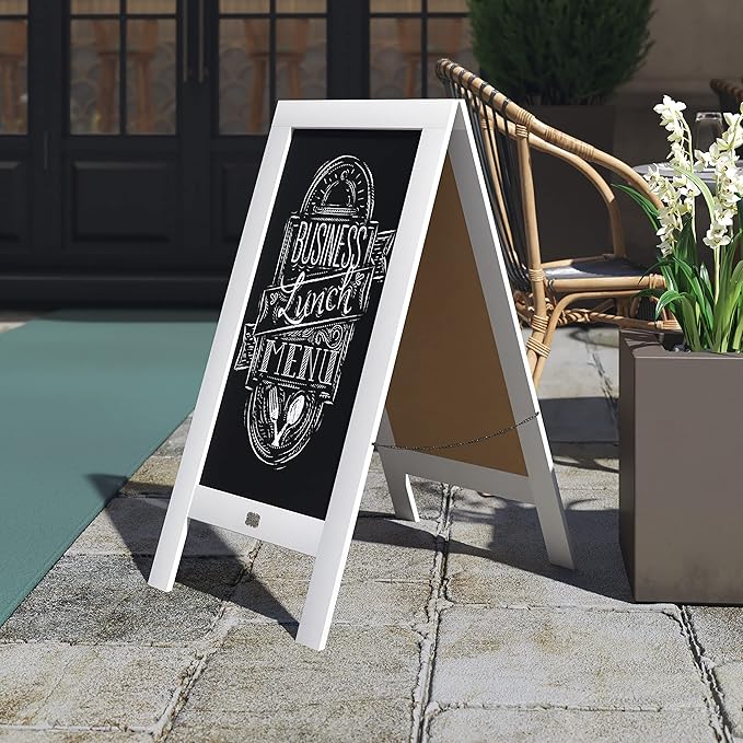 A Frame Chalkboard with Chalk Markers by HBCY Creations: 40x20 Solid Wood A-Frame Sign White Double-Sided Magentic Menu Board, Deluxe Set Includes 8 Chalk Markers, 10 Stencils, 2 Magnets