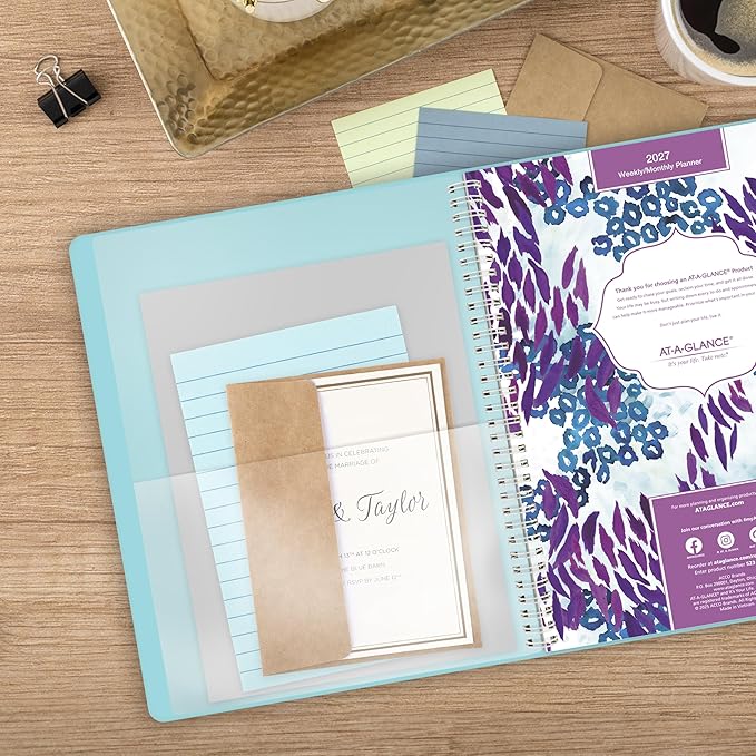 AT-A-GLANCE 2027 Appointment Book Planner, Weekly & Monthly, 13-Month Jan-Jan, 8.5" x 11", Hourly, Wild Washes, Teal (523-905-27)