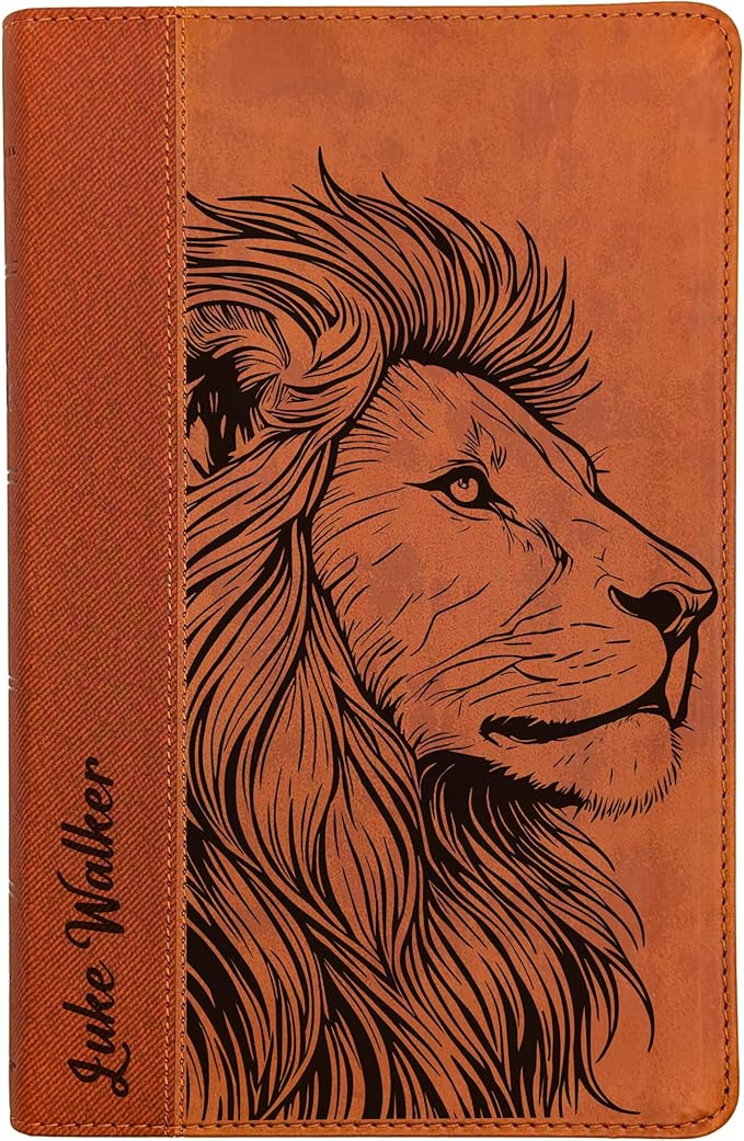 Farm and Posh Personalized NIV Personal Bible with Crown of Thorns | Large Print (Brown Lion Side Profile)
