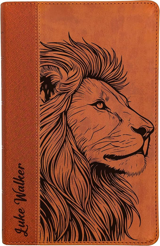 Farm and Posh Personalized NIV Personal Bible with Crown of Thorns | Large Print (Brown Lion Side Profile)