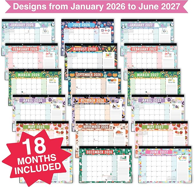 Hadley Designs Large Teacher Desk Calendar 2026-2027 - Desktop Calendar 2026, 18-Month Desk Calendars for Home, Office & Classroom, Cute Classroom Must Haves, Teacher Appreciation Gifts
