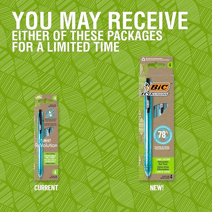 BIC Ecolutions Ocean-Bound Ball Pens, Medium Point (1.0mm), 4-Count Pack, Black Ink Pens Made from 78% Ocean-Bound Recycled Plastic