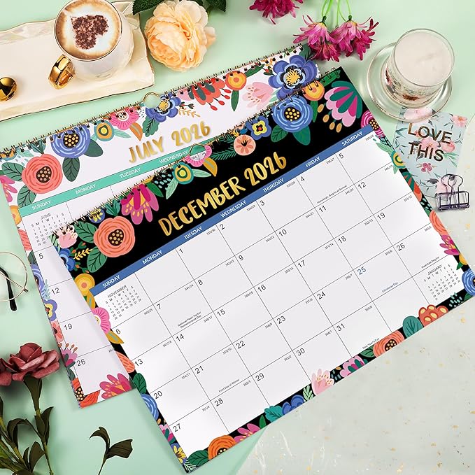 Wall Calendar 2026-2027 - Calendar 2026-2027, JUL. 2026 - Dec. 2027, 18 Monthly Wall Calendar, 15" x 11.5", Wall calendar with Twin-Wire Binding, Hanging Hook, Julian Dates, Thick Paper