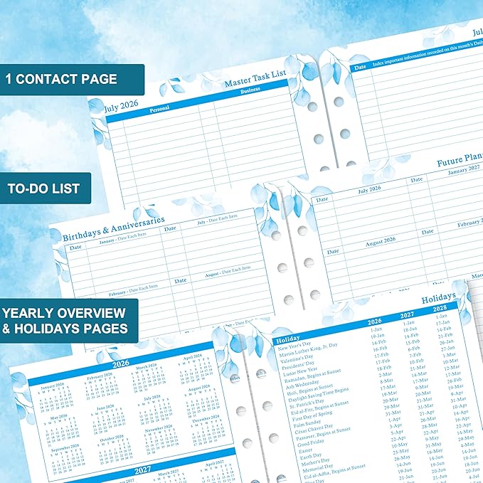 Planner Refills 2026-2027 - Jul.2026 - Jun. 2027 Planner, Two Pages Per Day Daily ＆ Monthly Planner, 5.5" x 8.4", Ring-Bound Organizer, Daily Tracker & Schedule, Colorful Tabs