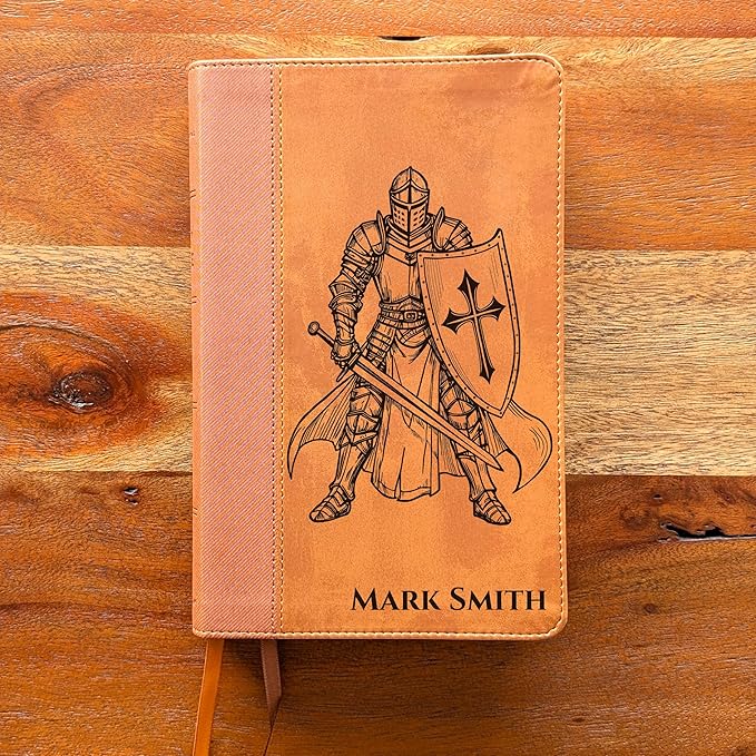 Farm and Posh Personalized NIV Personal Bible with Crown of Thorns | Large Print (Brown Knight Standing Solo)