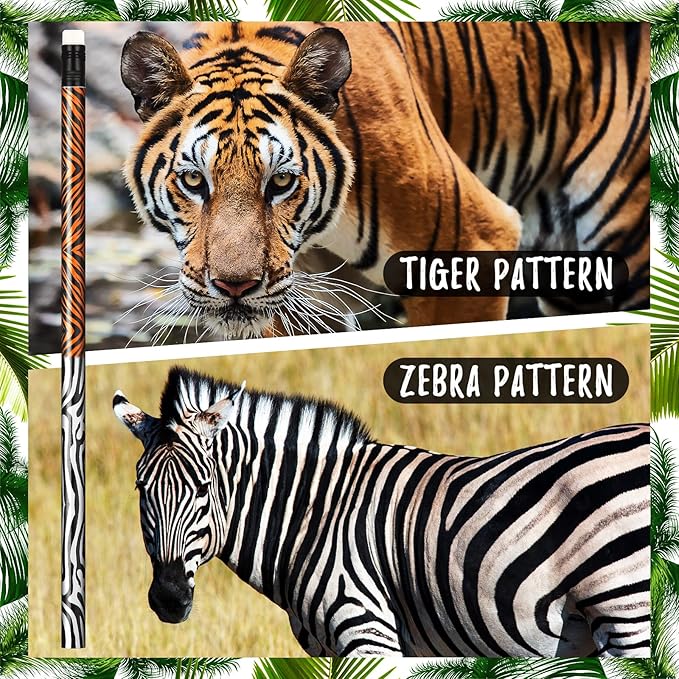 36 Pcs Animal Jungle Print Pencils Cheetah Safari Party Favor Back to School Gifts for Student Wood Zoo African Animal Leopard Cheetah Pencils with Eraser Teacher Appreciation Supplies, 6 Styles