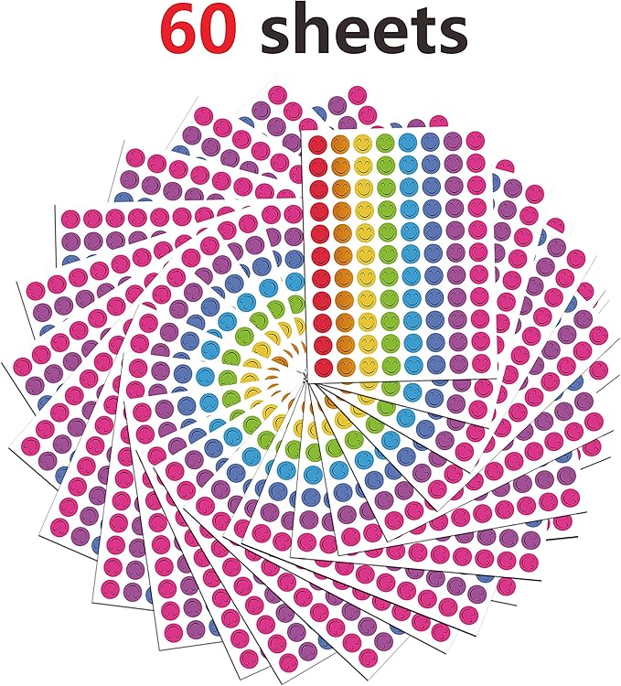 Happy Face Stickers Mega Bundle 5280 PCS in 8 Colors for Reward Behavior Chart 3/8 inch