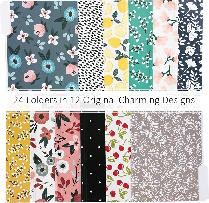 Cute File Folders, Set of 24 3-Tab Letter Size Decorative File Folders Boho Manilla 8.5 x 11 – Pretty Designer Home Office School Supplies (Mesmeric)