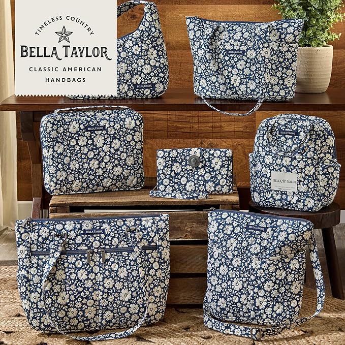 Bella Taylor Quilted Bible Cover for Women - Large Study Bible Case - Bicolor Floral Navy
