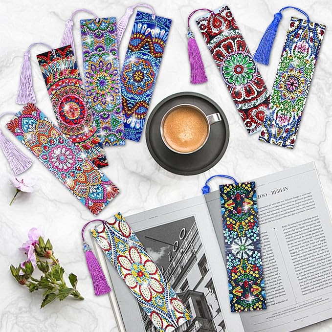 8 Pcs Diamond Painting Bookmark, Leather DIY Book Makers for Adults Book Lovers, Diamond Art Beginners, Small Diamond Art Kits, Paint by Art Crafts Supplies Gift for Girls (Mandala)
