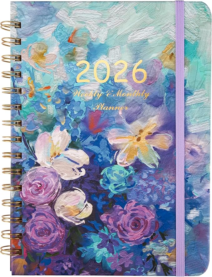 2026 Planner, Weekly and Monthly Calendar Planner for Women, Jan 2026 - Dec 2026, Hardcover Planning Agenda book, Spiral Bound, Inner Pocket, 6.3" x 8.5"