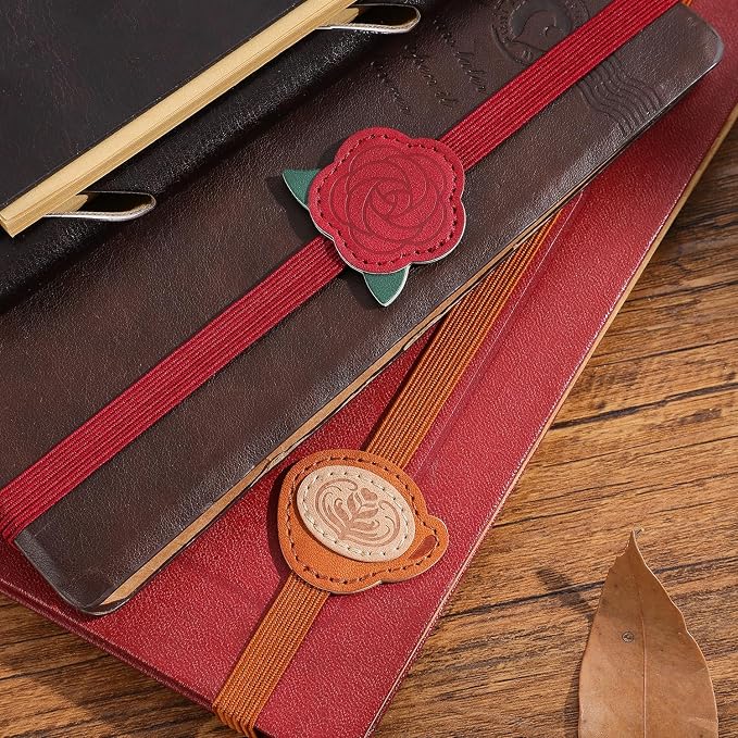 2PCS Vintage Elastic Leather Bookmark for Women, Elastic Bands Leather Book Marks, PU Bookmarks Planner Accessories, for Book Lover, Reader, Hardcover Journals, Notebooks, Planners, Binders