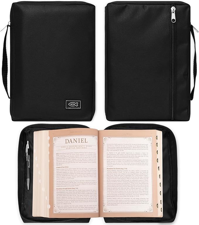 Christian Art Gifts Men/Women's Bible Cover Jesus Fish, Black Canvas, Small