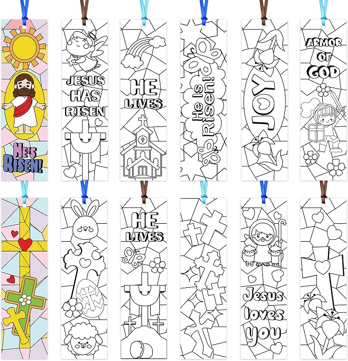 75Pcs He is Risen Color Your Own Bookmarks Easter Bunny DIY Coloring Blank Bookmark Jesus Resurrection Classroom Art Craft Supplies for Teachers Students Spring Party Religious Reward Goodie Fillers
