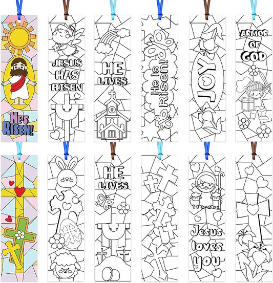75Pcs He is Risen Color Your Own Bookmarks Easter Bunny DIY Coloring Blank Bookmark Jesus Resurrection Classroom Art Craft Supplies for Teachers Students Spring Party Religious Reward Goodie Fillers