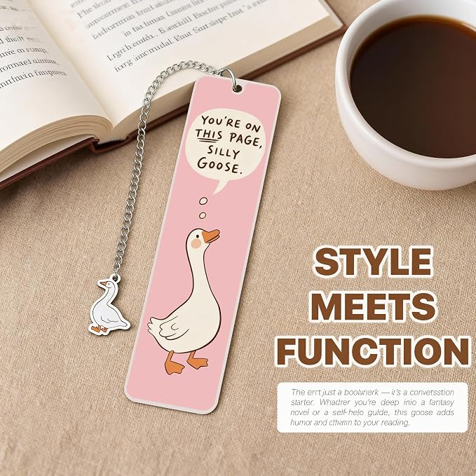 Pink Cute Bookmark for Women Silly Goose Gift Metal Bookmark for Students, Teachers, and Readers Funny Bookmarks Gift Page Markers Study Stationery, Office Supplies (Pink)