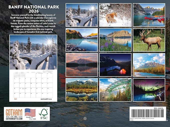 Banff National Park Calendar 2026 Canada Monthly Wall Calender 12 Month | American Made In The USA
