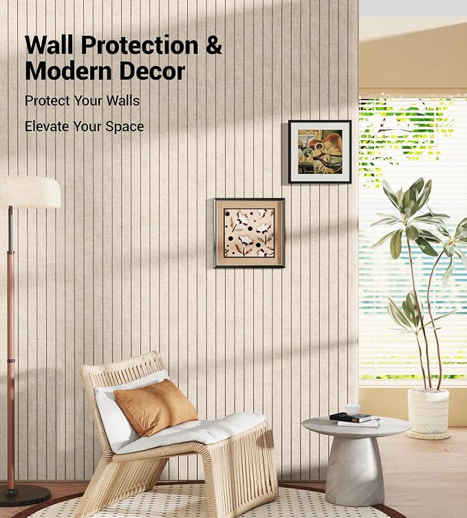 1/2" Thick Cork Board for Office, 6 Pack Felt Wall Tiles -28"x18" with Safe Adhesive Tabs, Large Bulletin Board, Push Pin Board Organizer Wall - Beige