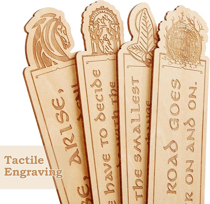 Lord of Rings Bookmarks Iconic Quote Engraved Wooden Book Markers for Tolkien Fans & Bookish Themed Reading Accessories