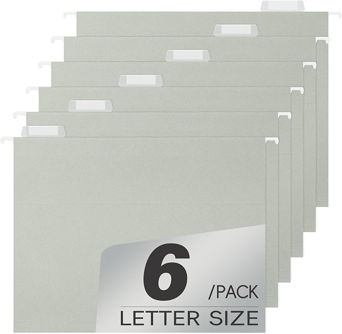 pmybupo 6 Pack Gray Hanging File Folders,Reinforced Hang Folders Letter Size,Adjustable 1/5-Cut Tabs,Designed for Bulky Files,Filing Cabinet