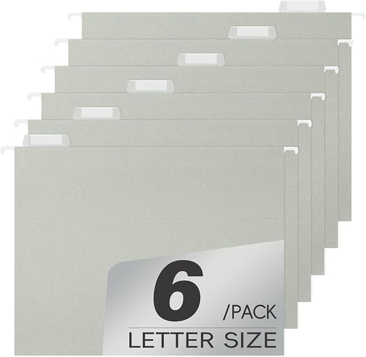 pmybupo 6 Pack Gray Hanging File Folders,Reinforced Hang Folders Letter Size,Adjustable 1/5-Cut Tabs,Designed for Bulky Files,Filing Cabinet