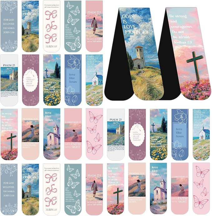 30 Pcs Aesthetic Christian Magnetic Bookmarks, Bible Verse Maget Book Mark Clips with 15 Designs, Inspirational Faith Page Markers for Women Kids Book Lovers School Office Supplies